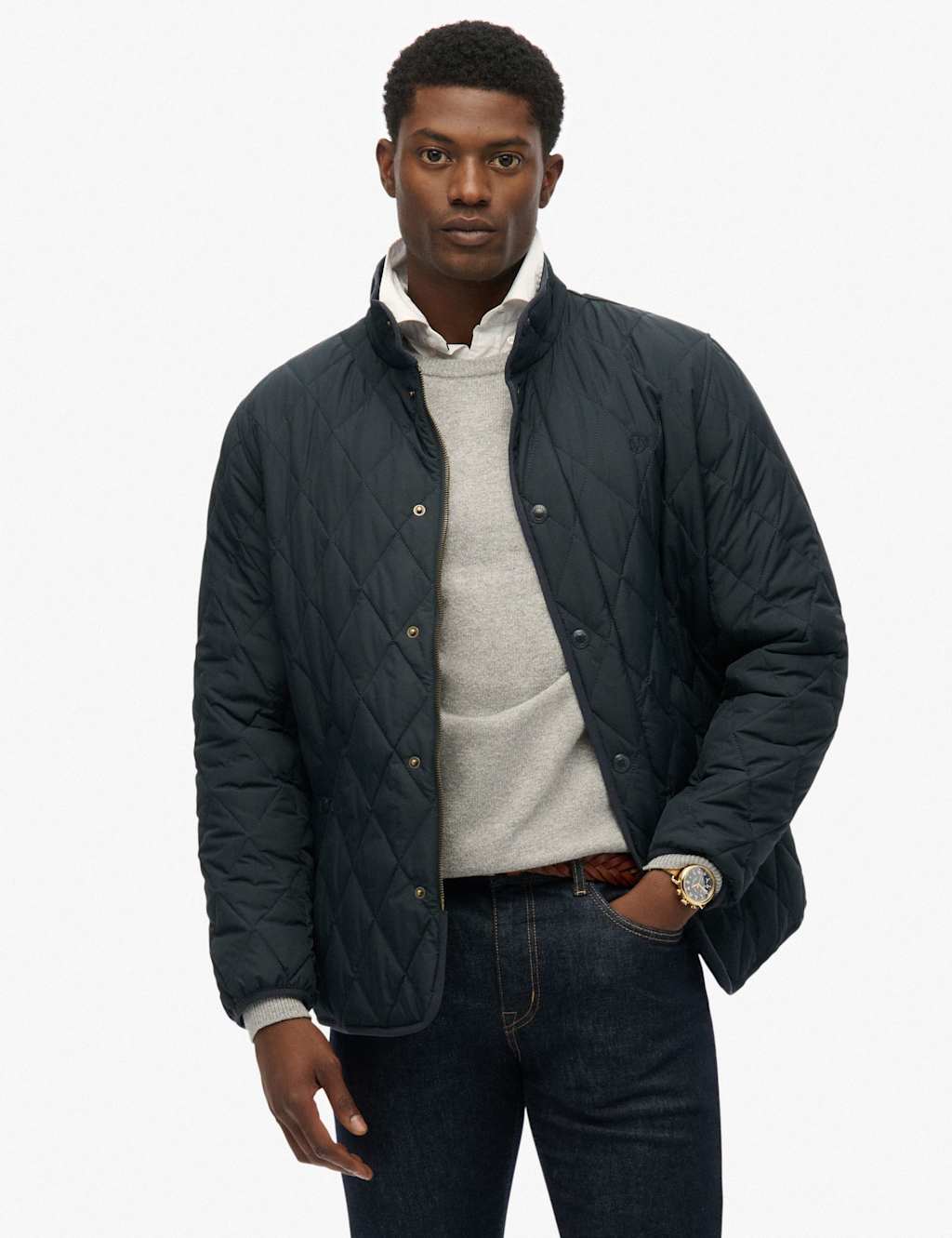 Superdry & Co Slim Fit Quilted Funnel Neck Estate Jacket Navy