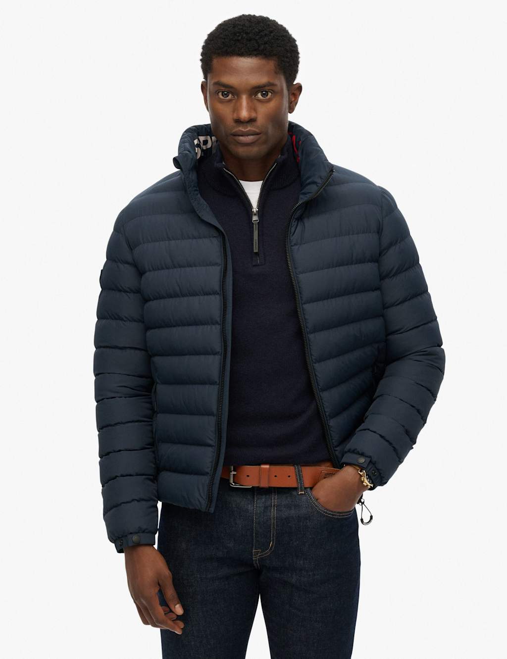 Superdry & Co Men's Funnel Neck Quilted Puffer Jacket - Navy, Navy