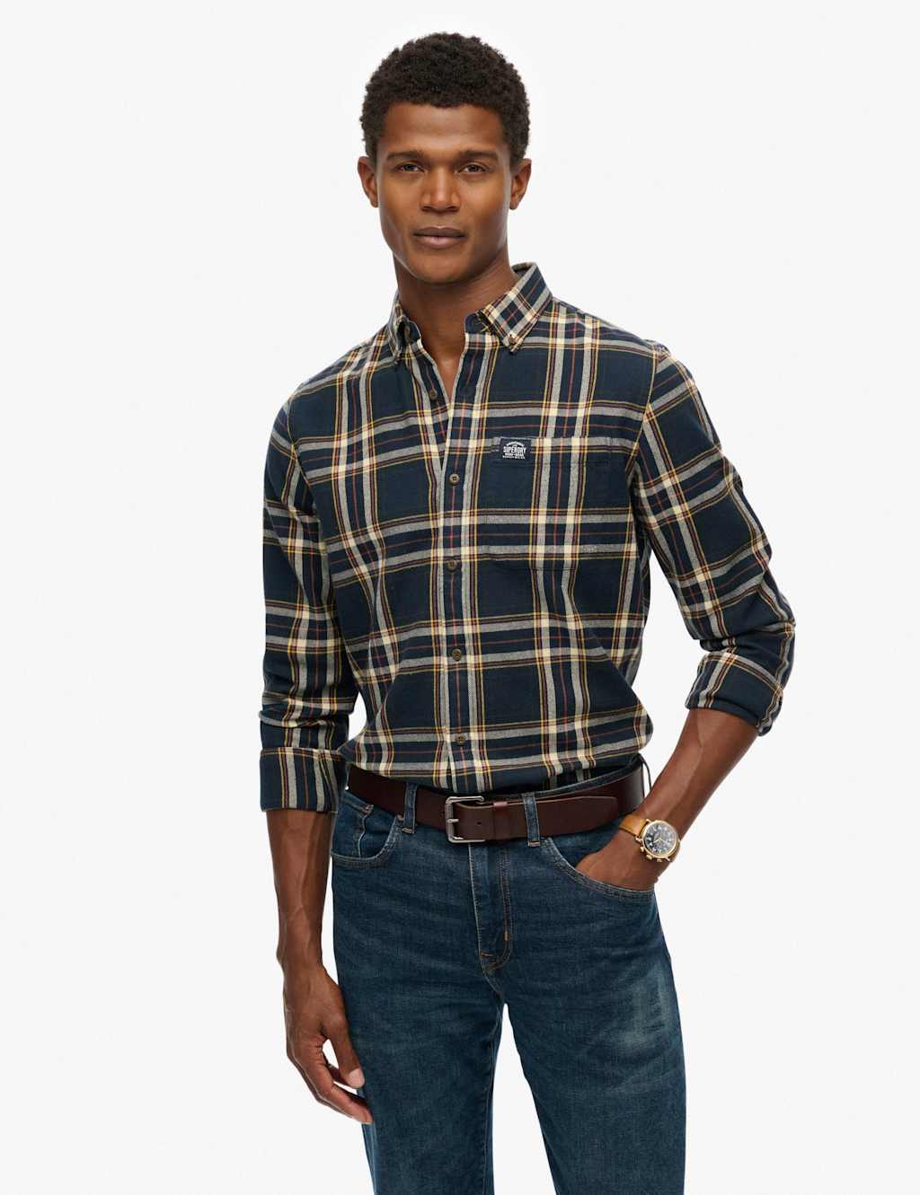 Superdry & Co Regular Fit Pure Cotton Checked Flannel Shirt Navy