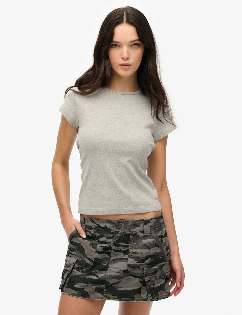 Superdry & Co Pure Cotton Cap Sleeve T-Shirt Grey