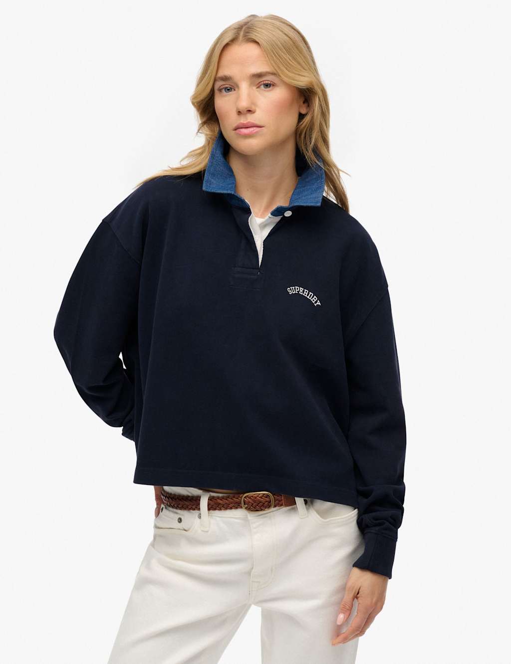 Superdry & Co Pure Cotton Collared Oversized Rugby Shirt Navy