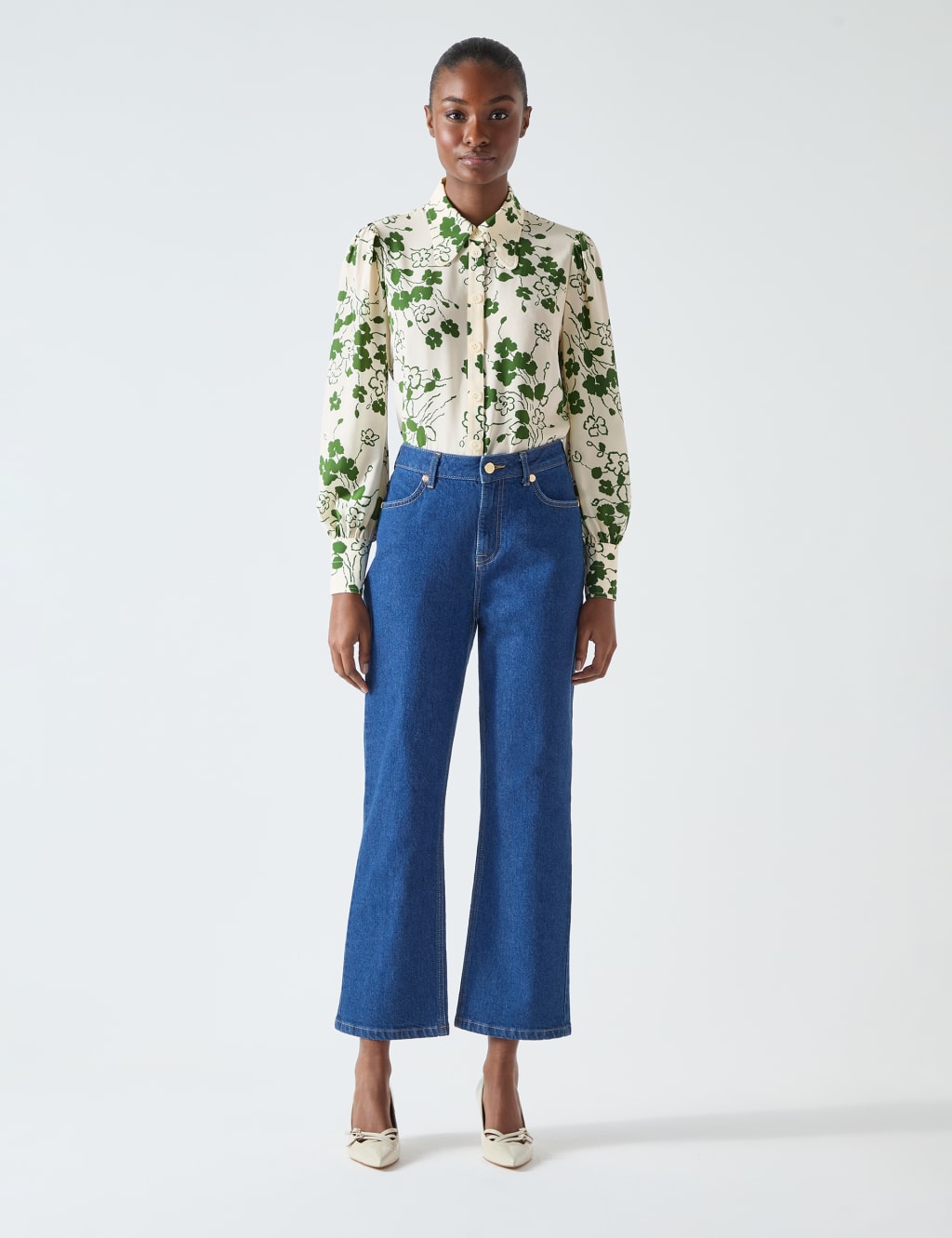 Pure Silk Floral Button Through Blouse