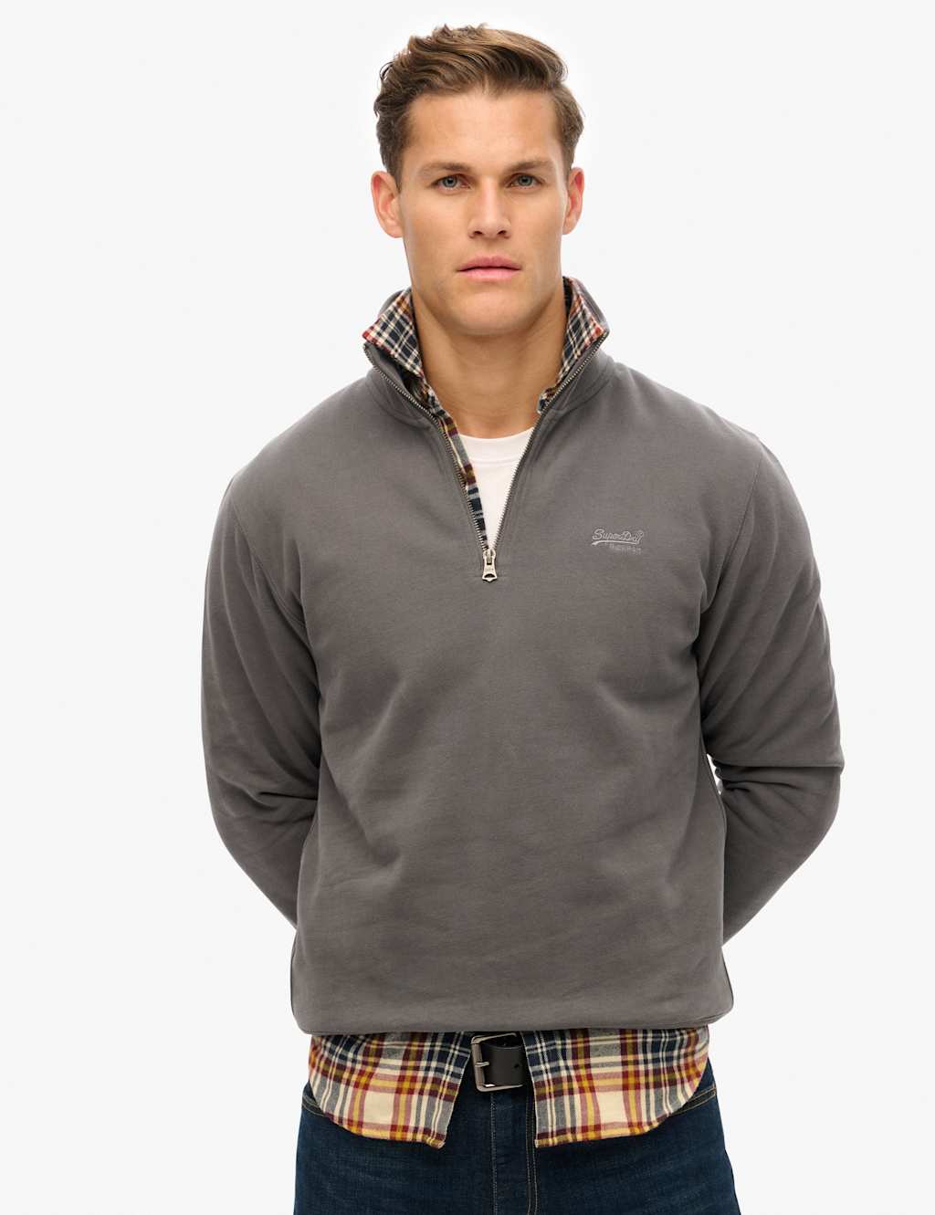 Cotton Rich Funnel Neck Henley Sweatshirt