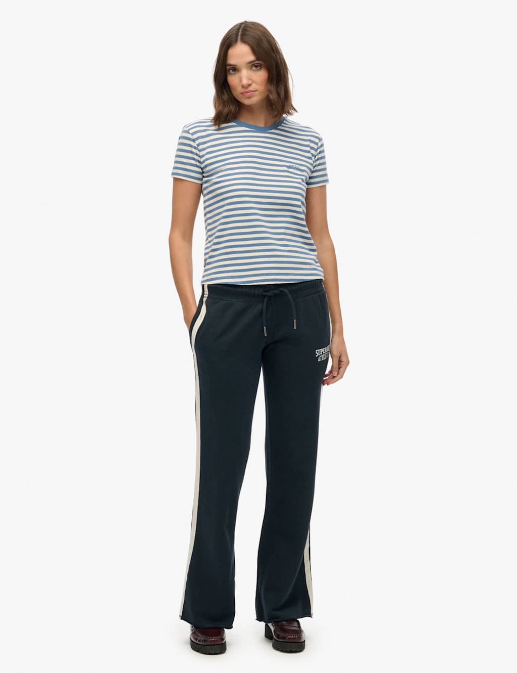 Superdry & Co Women's Pure Cotton Mid Ride Wide Leg Joggers - 12 - Navy, White,Navy