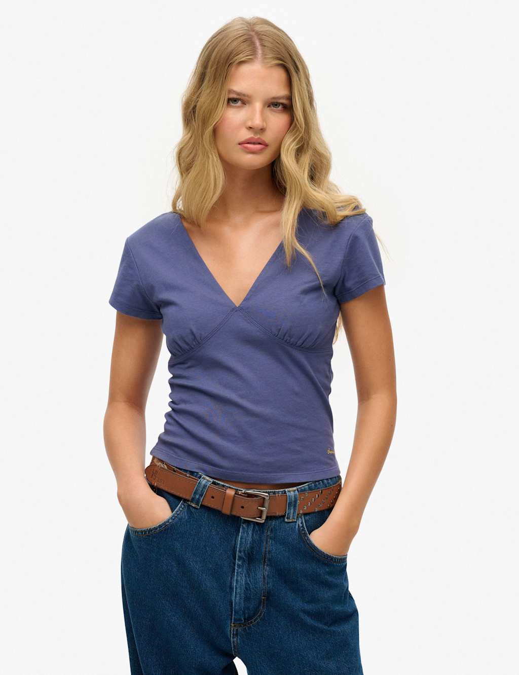 Superdry & Co Pure Cotton V-Neck Cap Sleeve Corset Top Navy