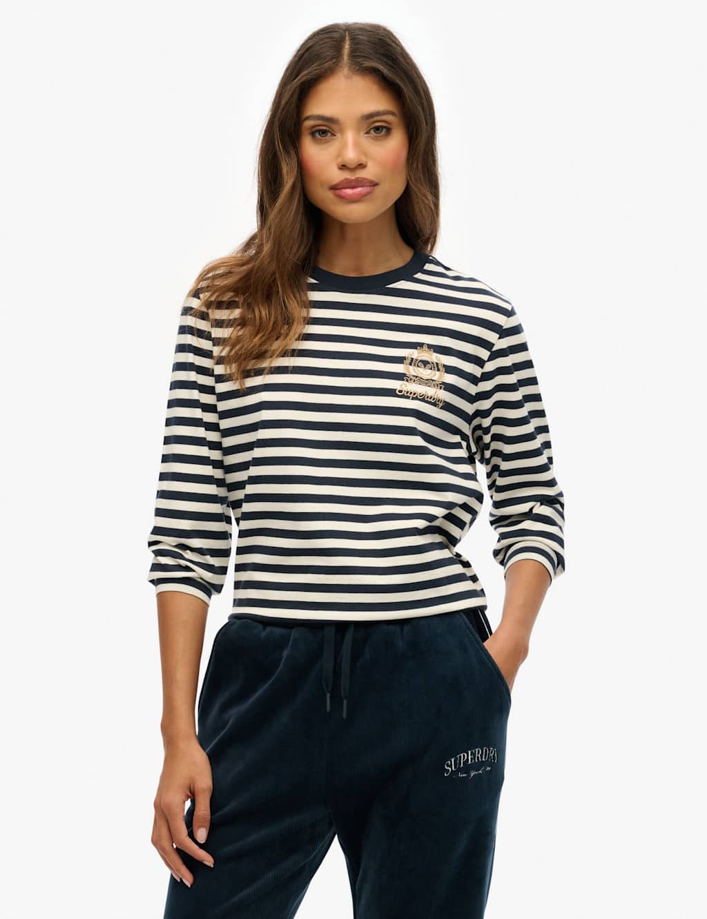 Superdry & Co Pure Cotton Striped Boxy Top Navy