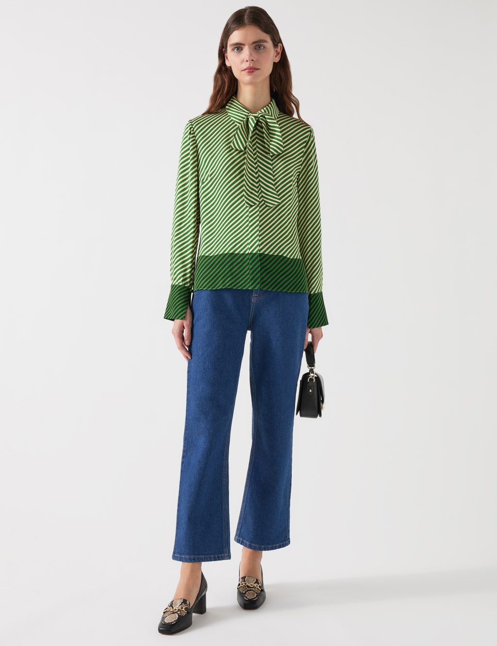 Crepe Striped Tie Neck Shirt