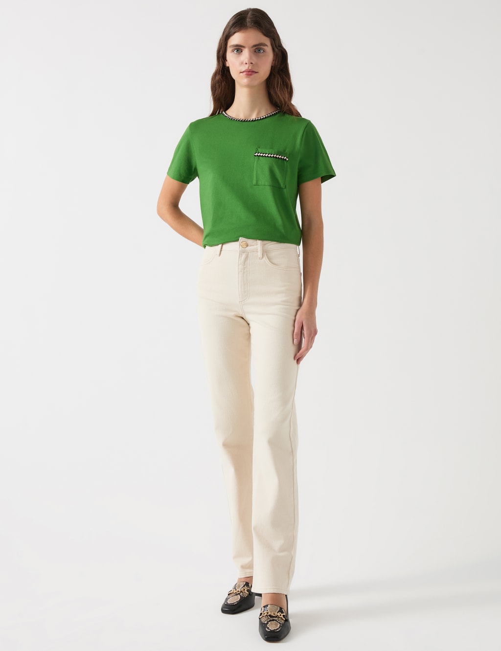 Pure Cotton Plaited Trim Crop T-Shirt