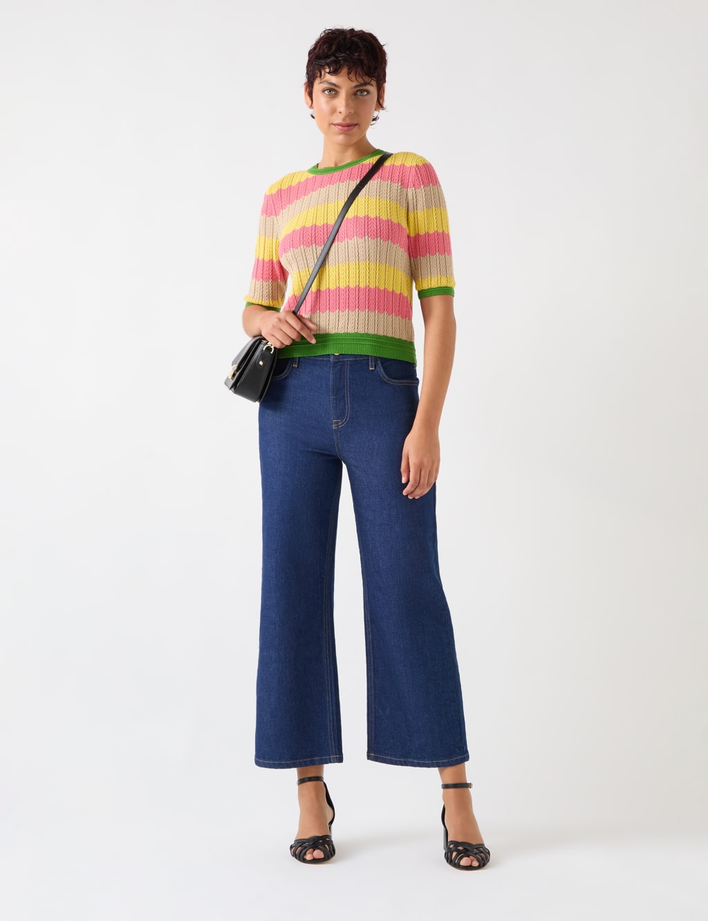 Cotton Rich Pointelle Cropped Knitted Top