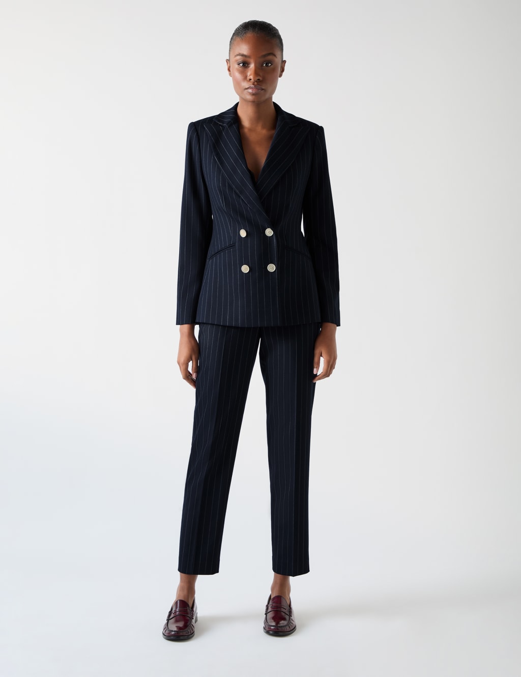 Wool Blend Pinstripe Double Breasted Blazer