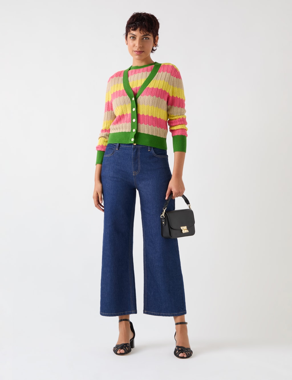 Cotton Rich Colour Block Pointelle Cardigan