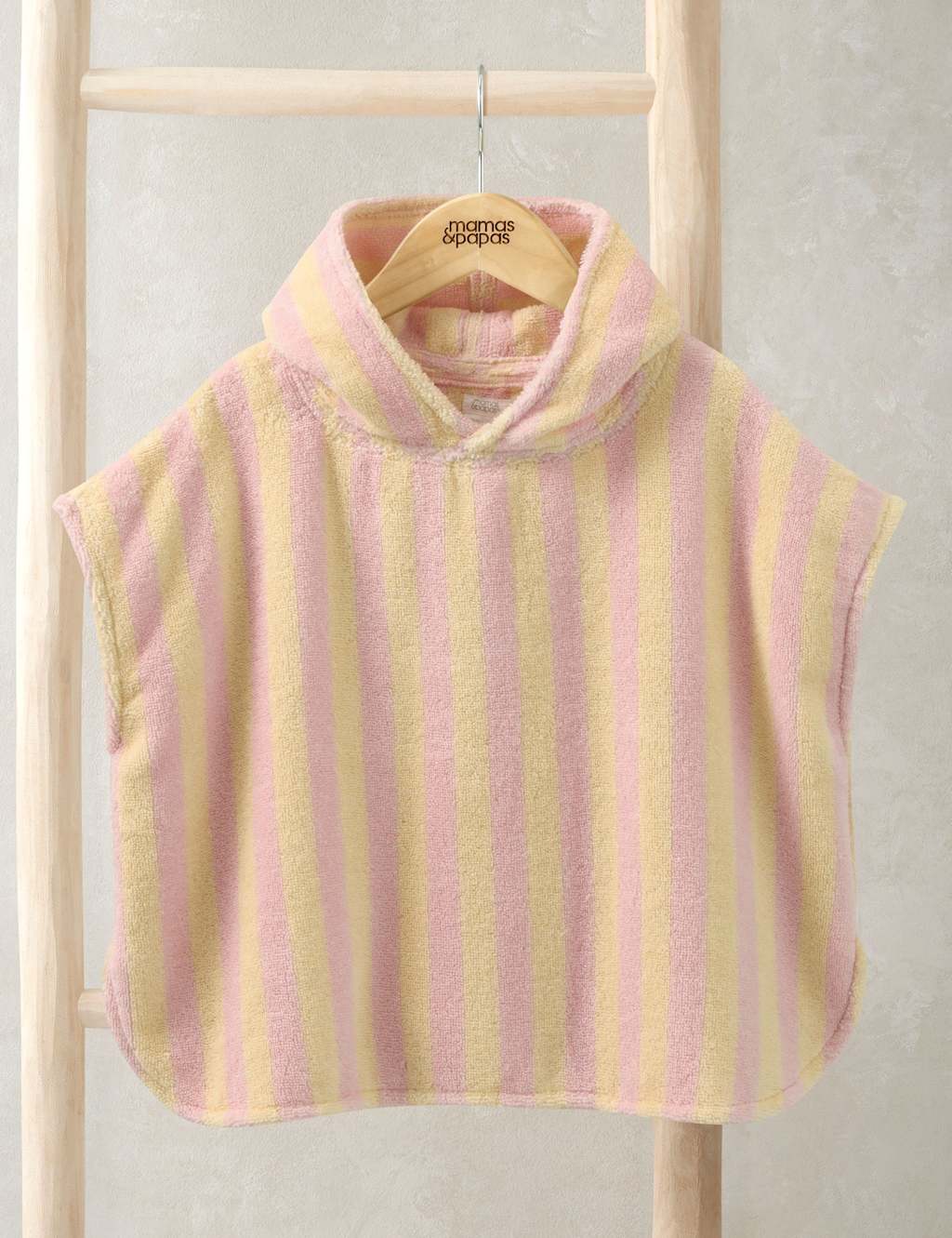 Mamas & Papas Girls Pure Cotton Towelling Striped Hooded Poncho (3 Mths-3 Yrs) - 9-12 Months - Pink - Available at M&S