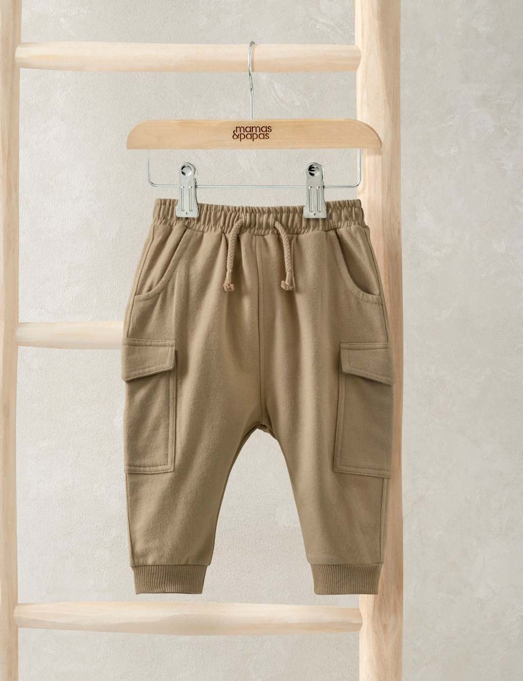 Mamas & Papas Boys Pure Cotton Utility Joggers (0-36 Mths) - 9-12 Months - Beige - Available at M&S