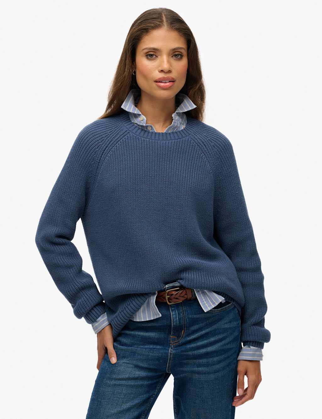 Superdry & Co Pure Cotton Ribbed Relaxed Jumper Blue