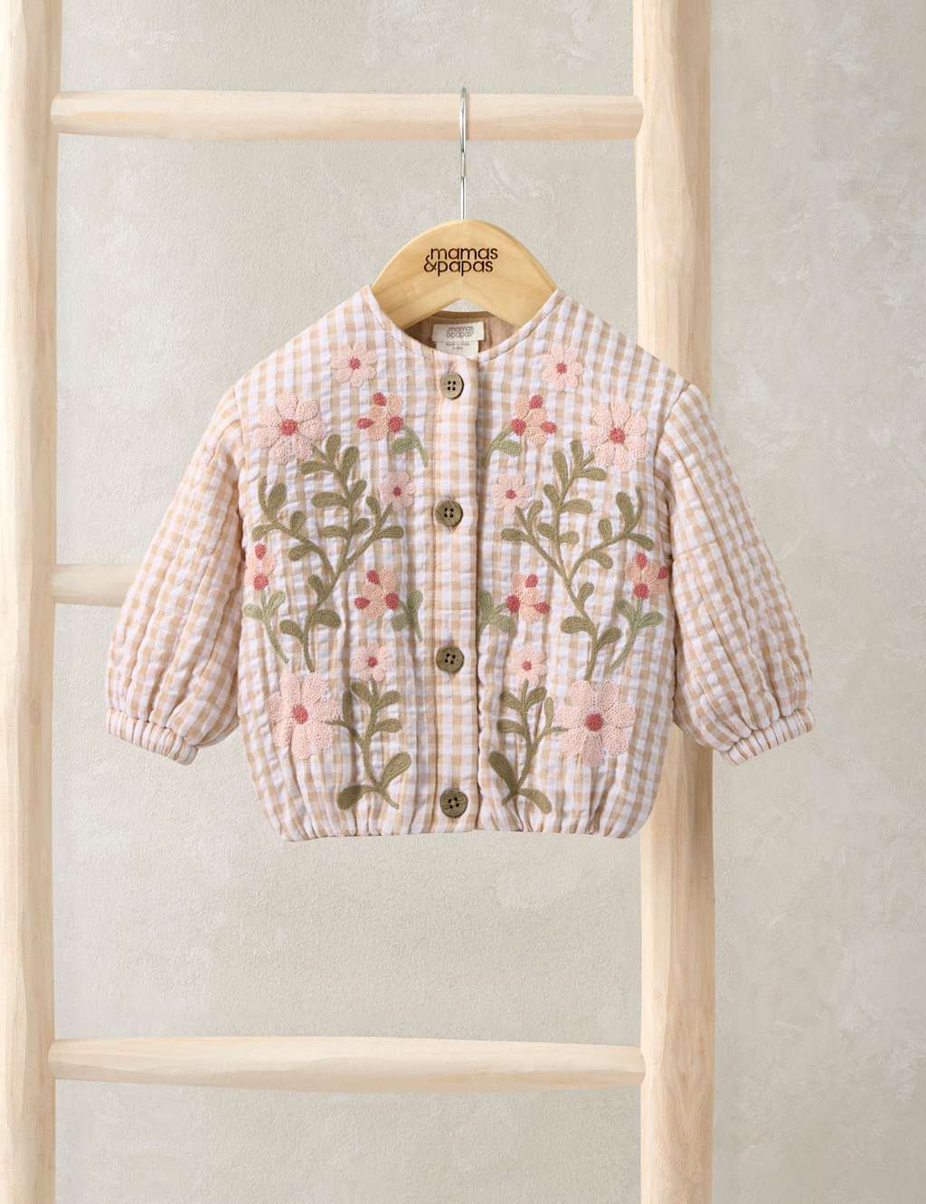 Mamas & Papas Girls Pure Cotton Gingham Quilted Jacket (3-3 Yrs) - 2-3 Years - Pink - Available at M&S