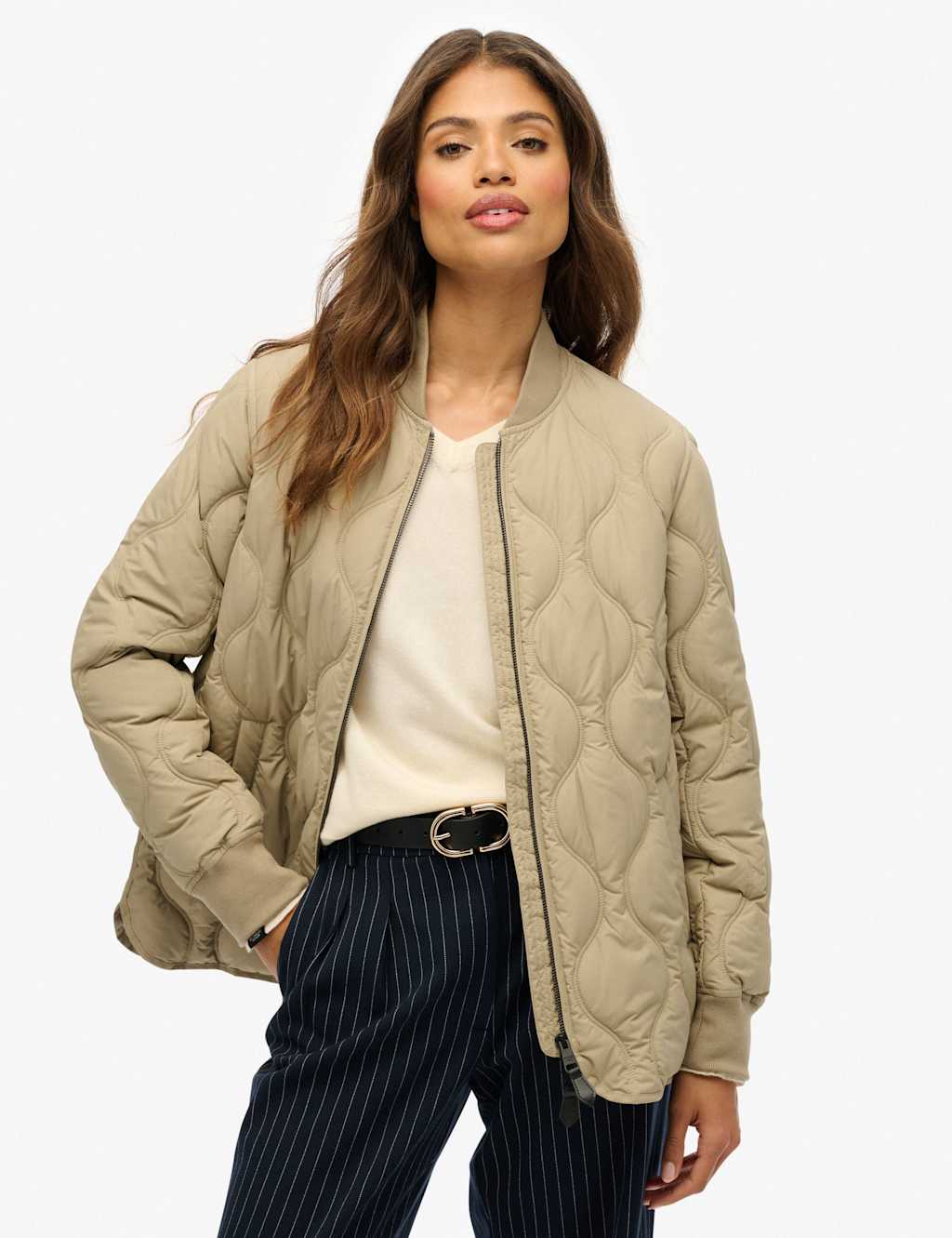Superdry & Co Baseball Collar Relaxed Quilted Jacket Beige