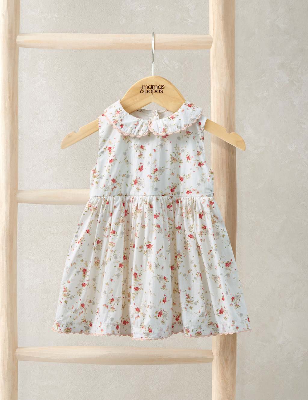 Mamas & Papas Girls Pure Cotton Floral Dress (0-36 Mths) - 18-24 Months - Cream - Available at M&S