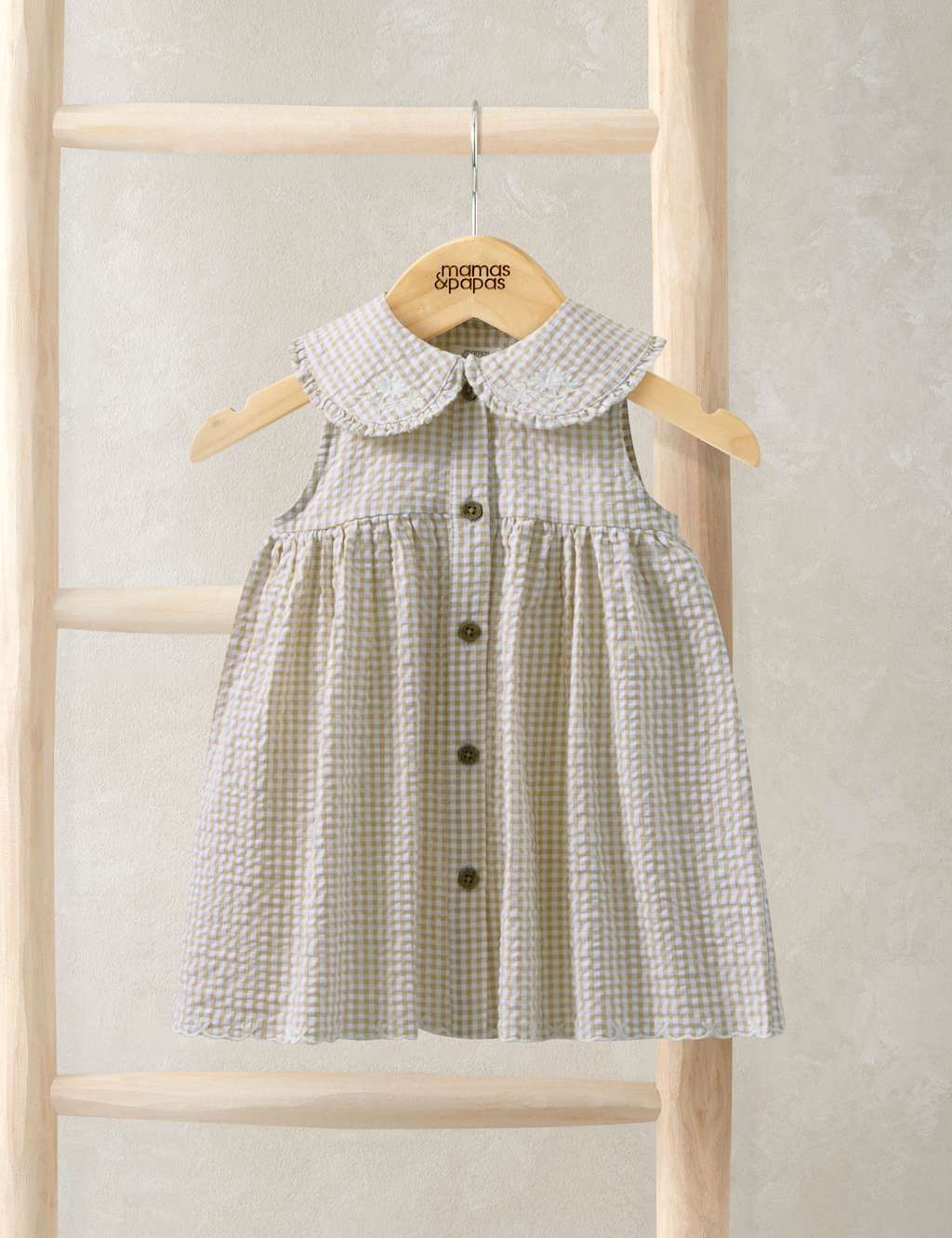 Mamas & Papas Girls Gingham Embroidered Dress (7lbs-3 Yrs) - 12-18 Months - Pink - Available at M&S