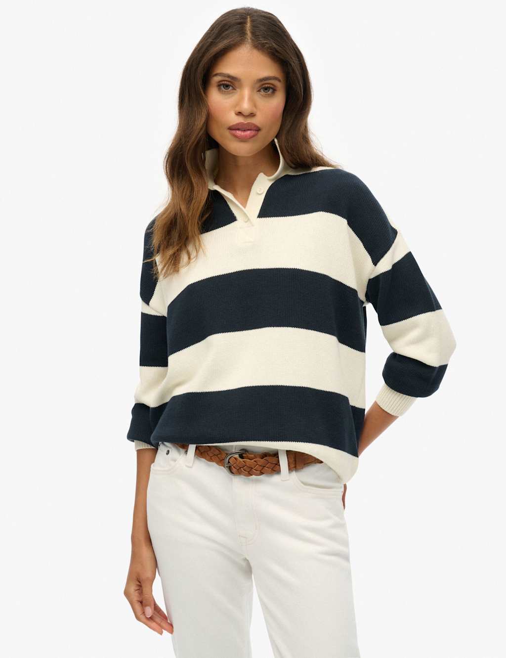 Superdry & Co Women's Pure Cotton Striped Rugby Knitted Jumper - 8 - White, White
