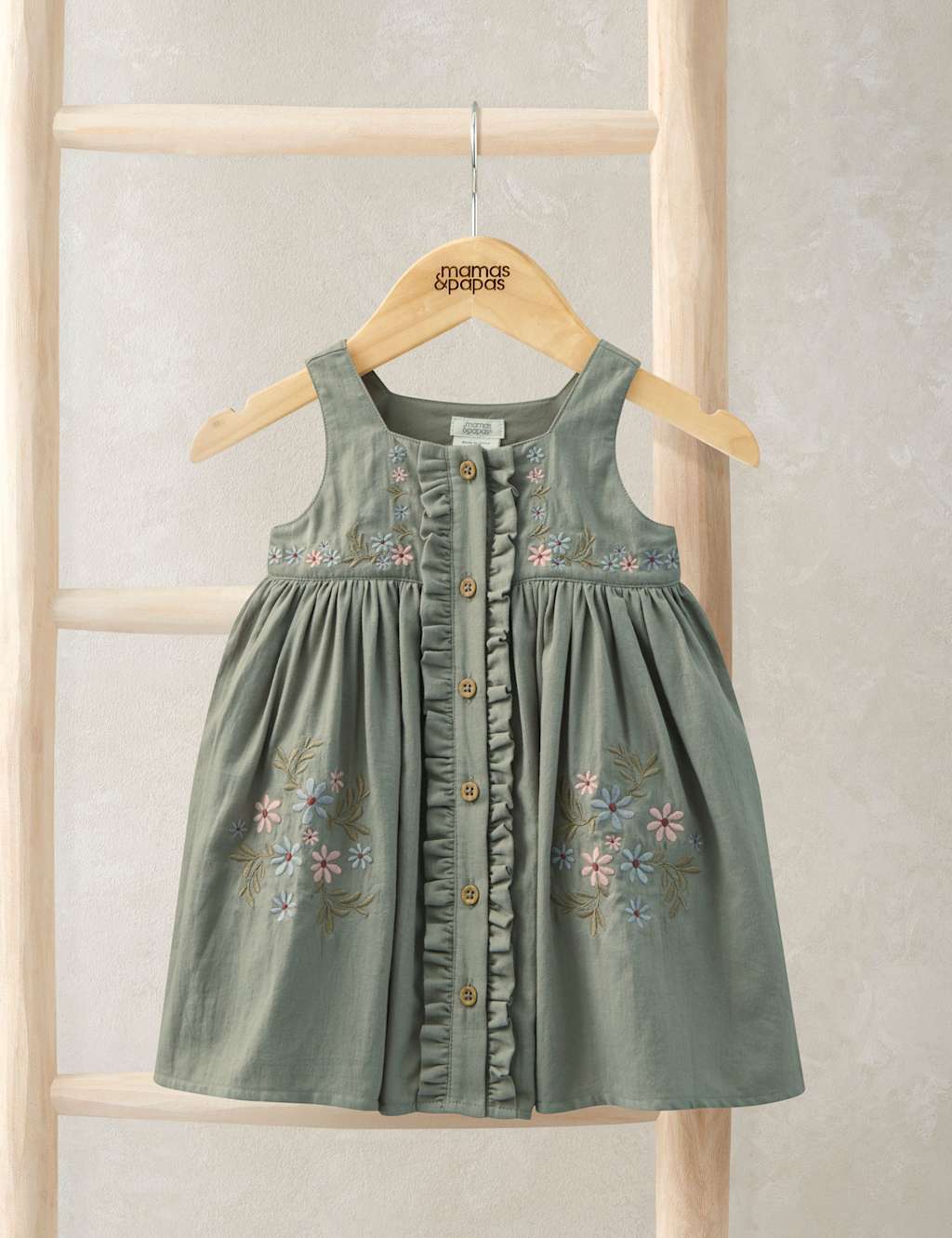 Mamas & Papas Girls Floral Embroidered Pinafore Dress (0-3 Yrs) - 18-24 Months - Green - Available at M&S