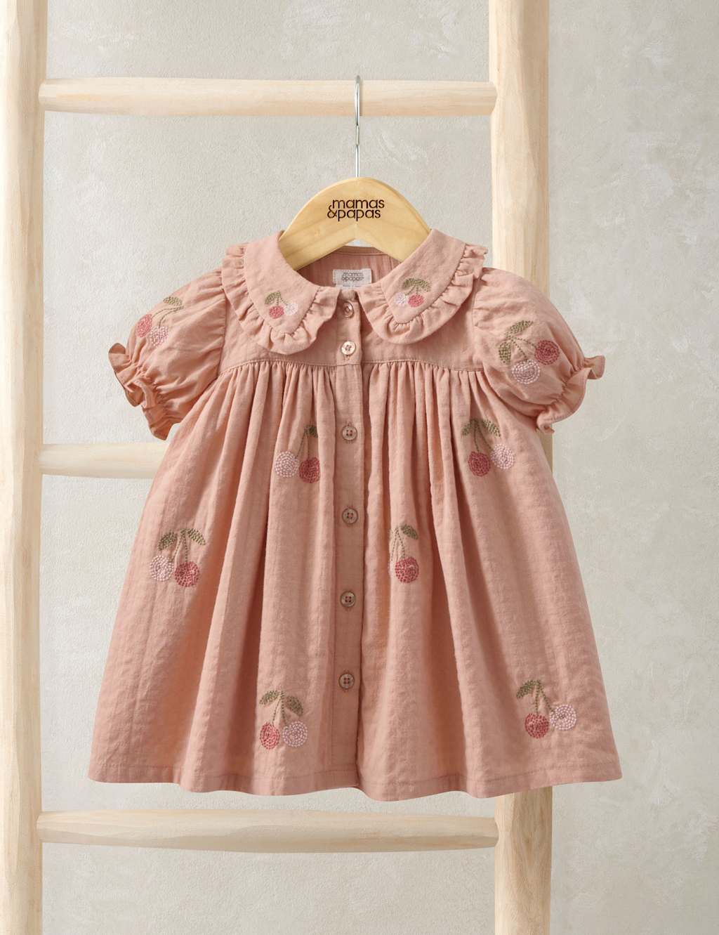 Mamas & Papas Girls Pure Cotton Embroidered Dress (0-36 Mths) - 3-6 Months - Pink - Available at M&S