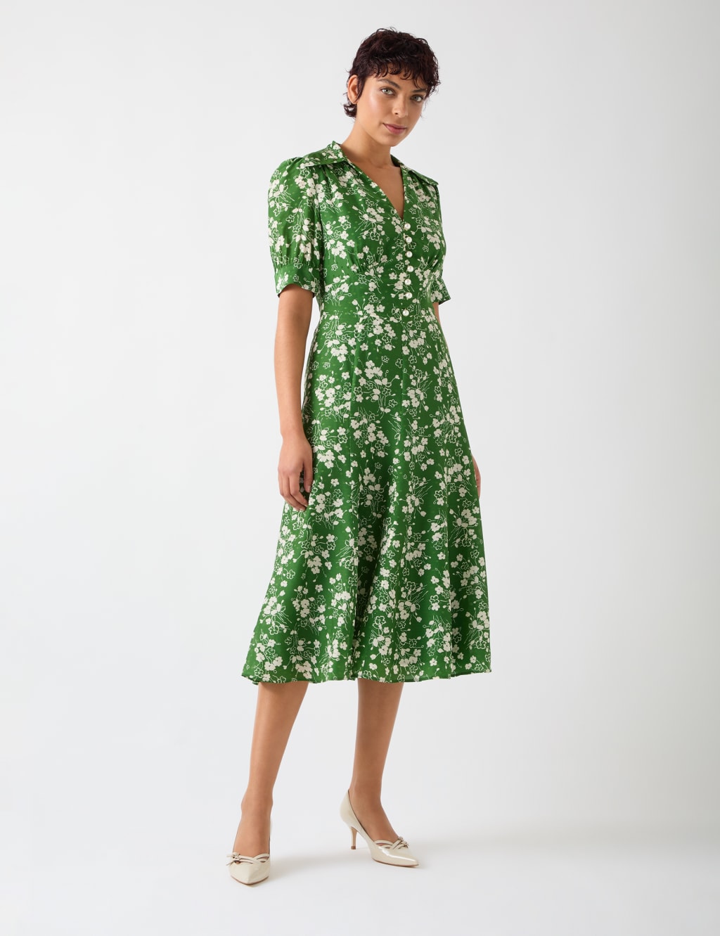 Silk Blend Jacquard Wildflower Midi Tea Dress