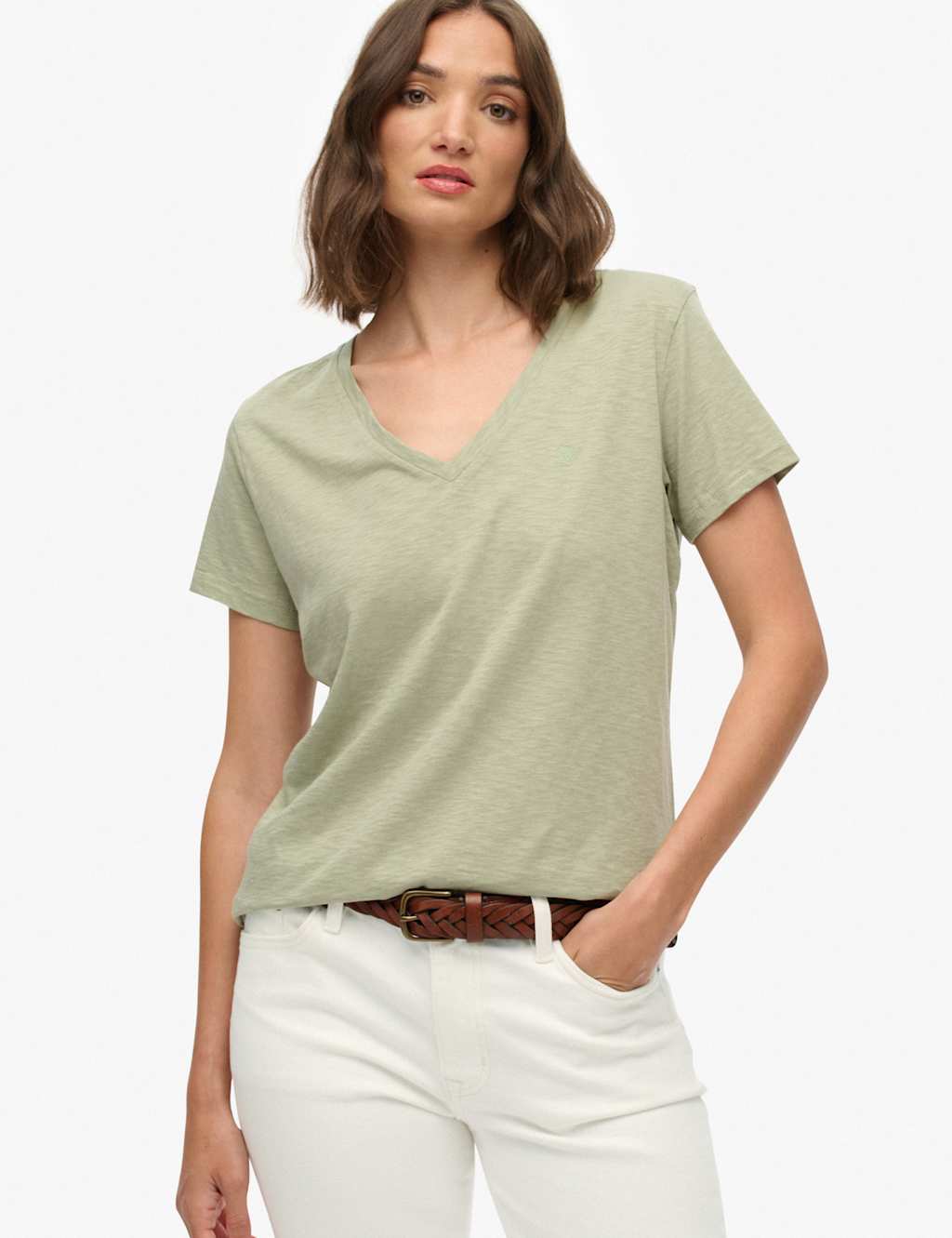 Superdry & Co Women's Cotton Rich V-Neck T-Shirt - 10 - Green - Available at M&S