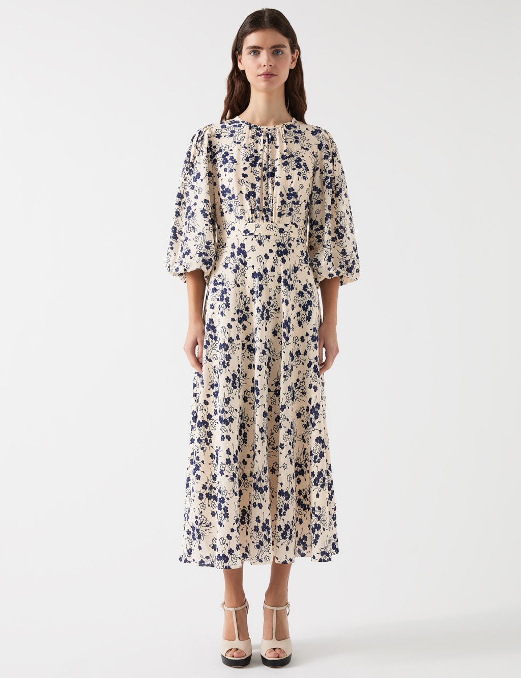 Silk Blend Floral Midi Skater Dress