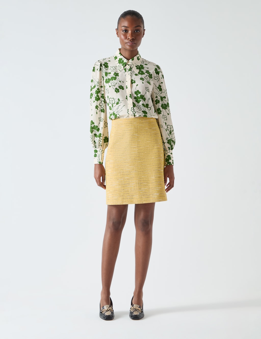 Cotton Blend Tweed Mini Pencil Skirt