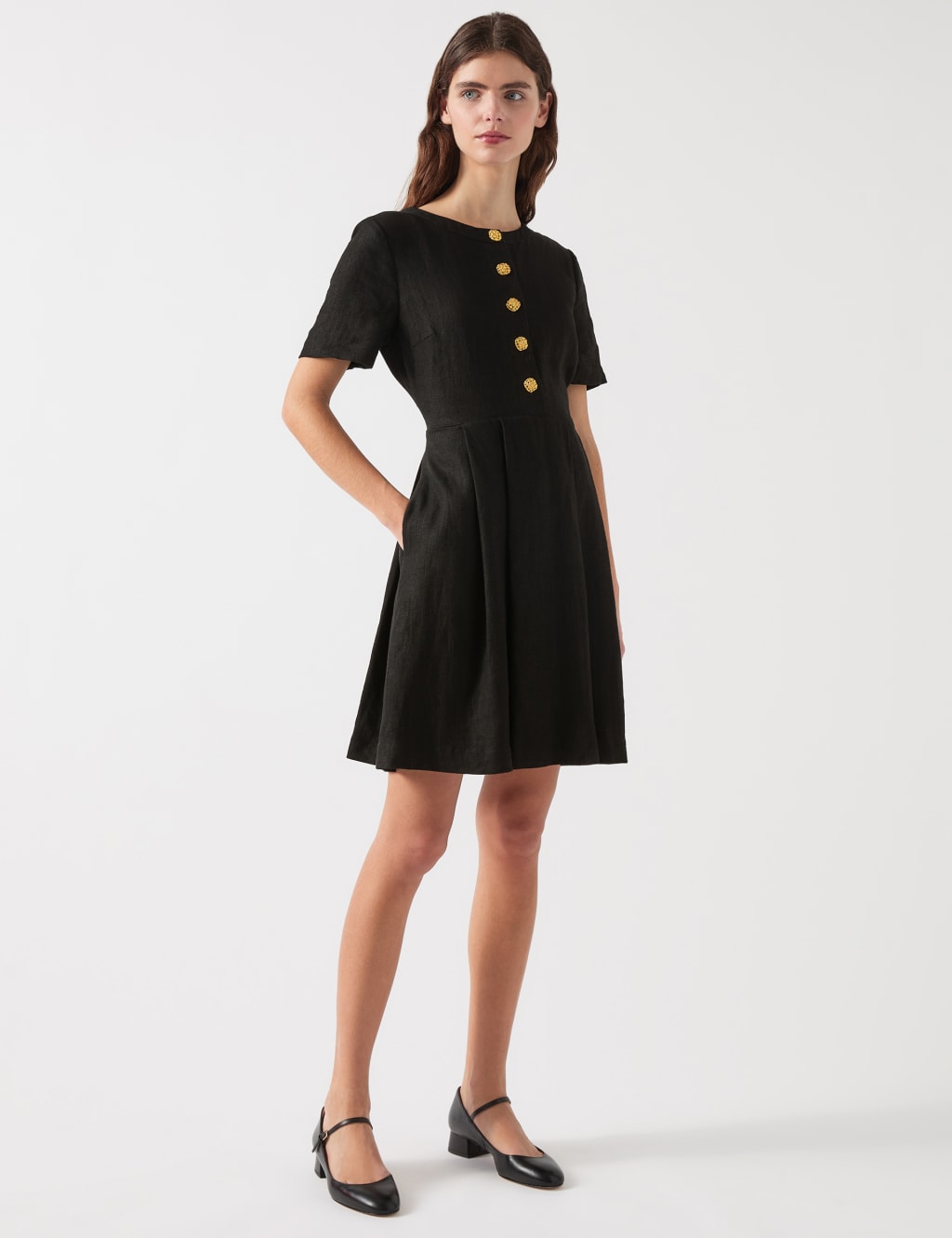 Pure Linen Button Front Mini Tailored Dress