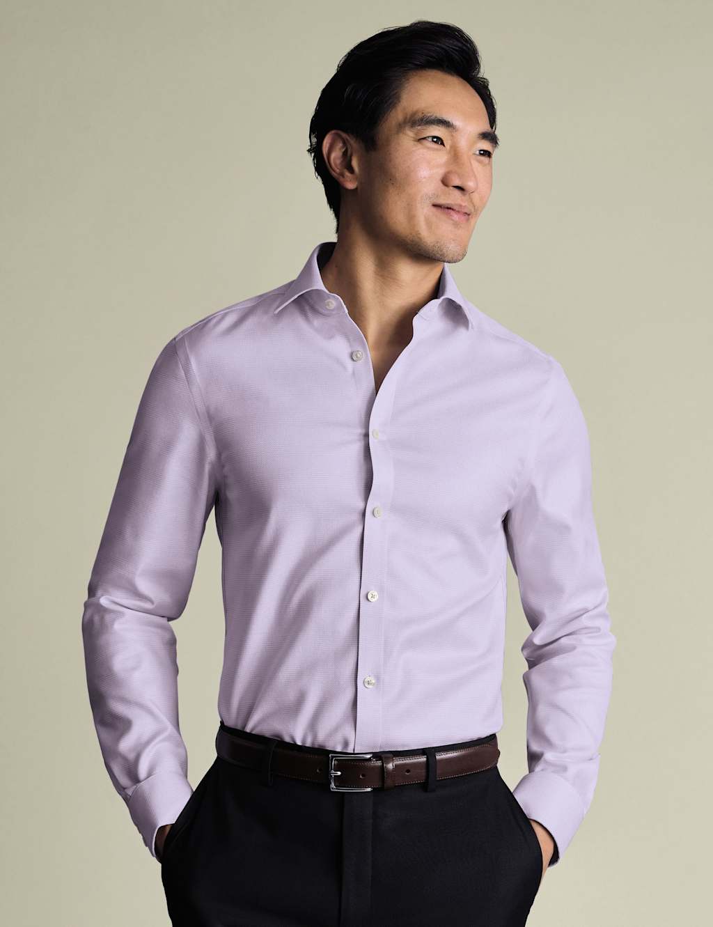 Charles Tyrwhitt Non Iron Regular Fit Textured Shirt Purple Mix