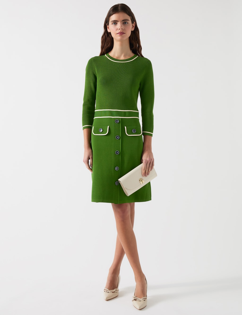 Knitted Button Detail Mini Tailored Dress