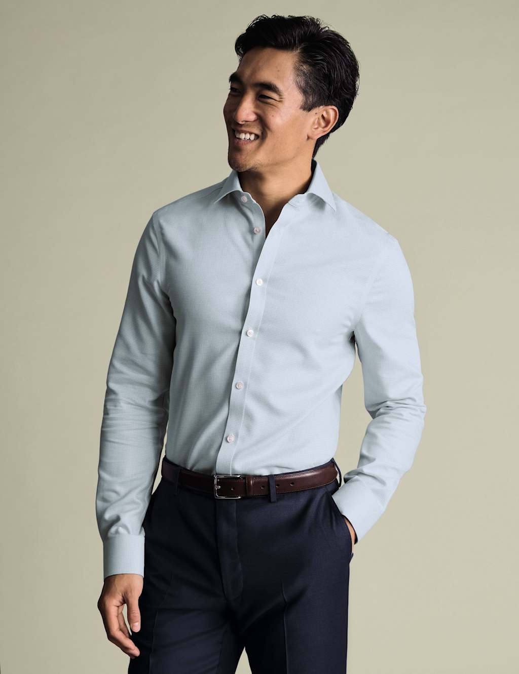 Charles Tyrwhitt Easy Iron Slim Fit Pure Cotton Shirt Green Mix