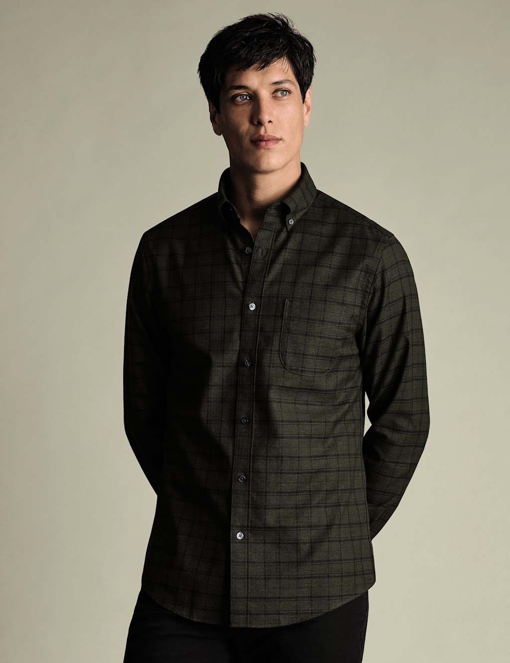 Charles Tyrwhitt Pure Cotton Checked Shirt Green Mix