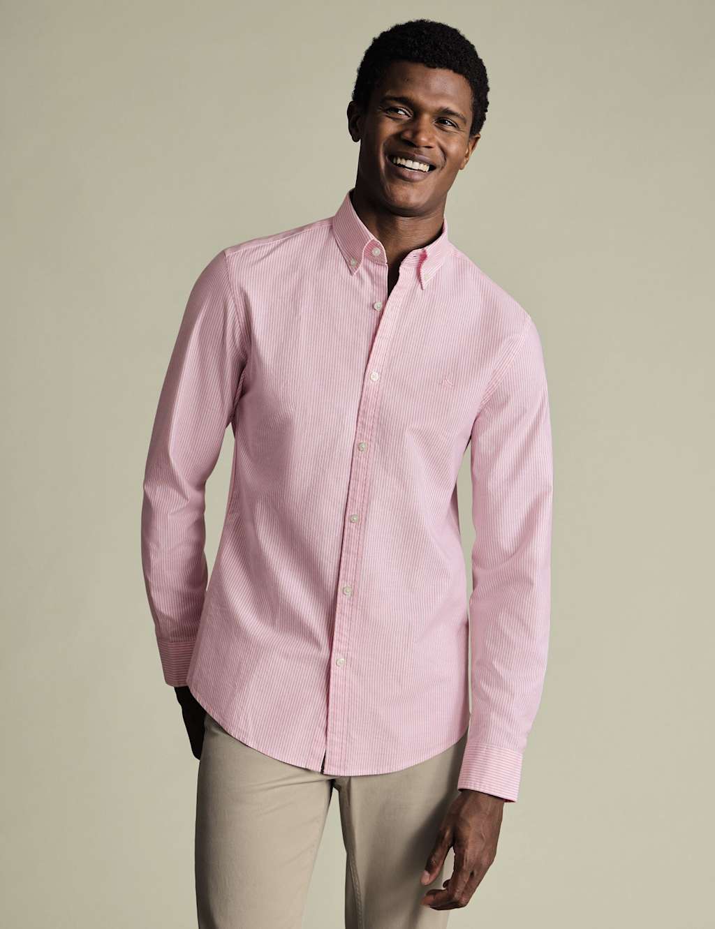 Charles Tyrwhitt Slim Fit Pure Cotton Striped Oxford Shirt Pink Mix