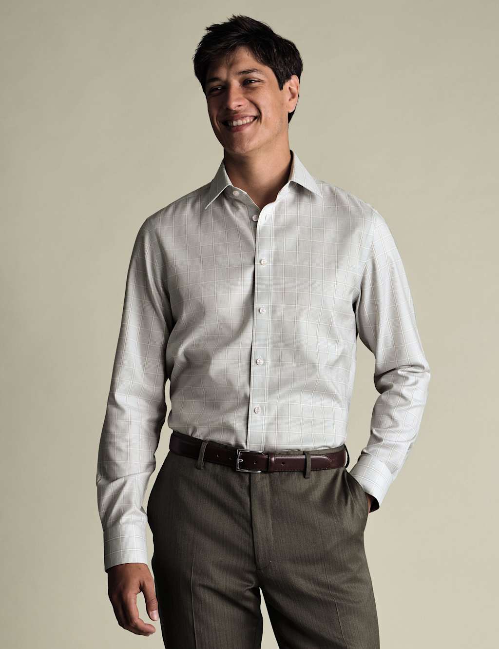 Charles Tyrwhitt Non Iron Slim Fit Pure Cotton Twill Check Shirt Grey Mix