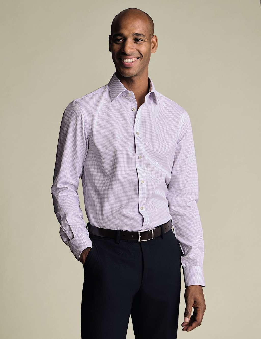 Charles Tyrwhitt Non Iron Slim Fit Pure Cotton Check Shirt Purple Mix