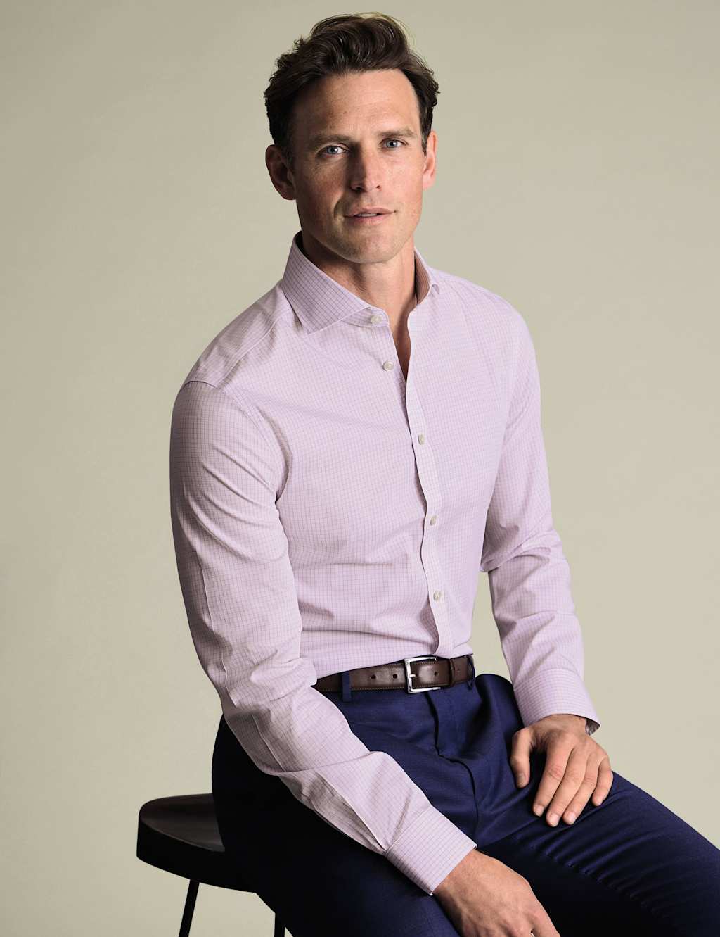 Charles Tyrwhitt Non Iron Regular Fit Pure Cotton Checked Shirt Purple Mix