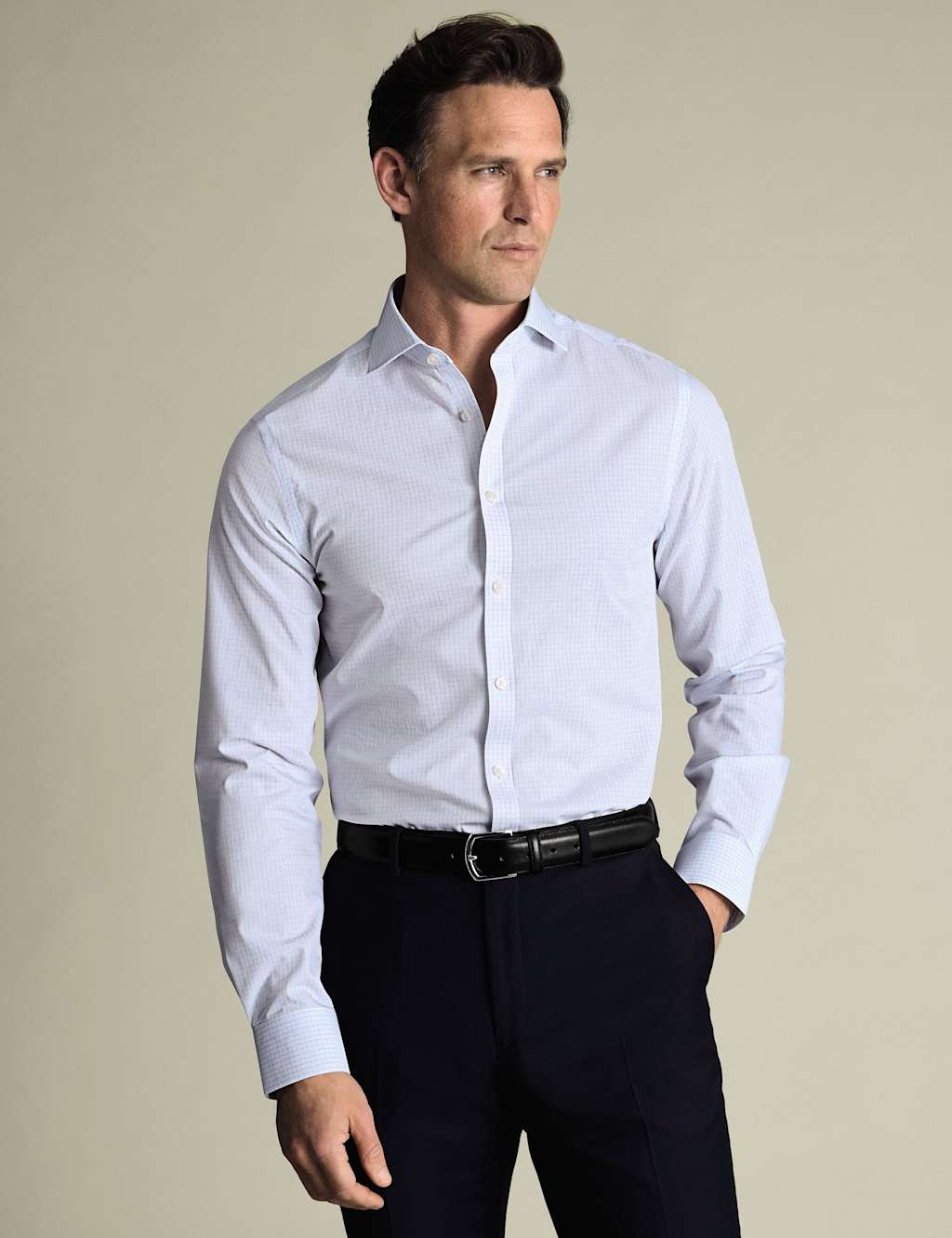 Charles Tyrwhitt Non Iron Regular Fit Pure Cotton Checked Shirt Blue Mix