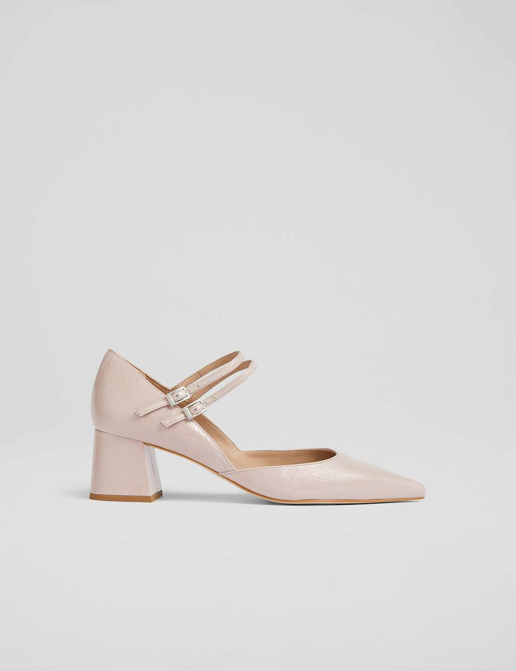 Leather Patent Block Heel Court Shoes