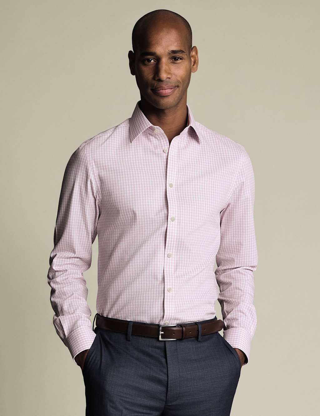 Charles Tyrwhitt Non Iron Slim Fit Pure Cotton Check Oxford Shirt Pink Mix