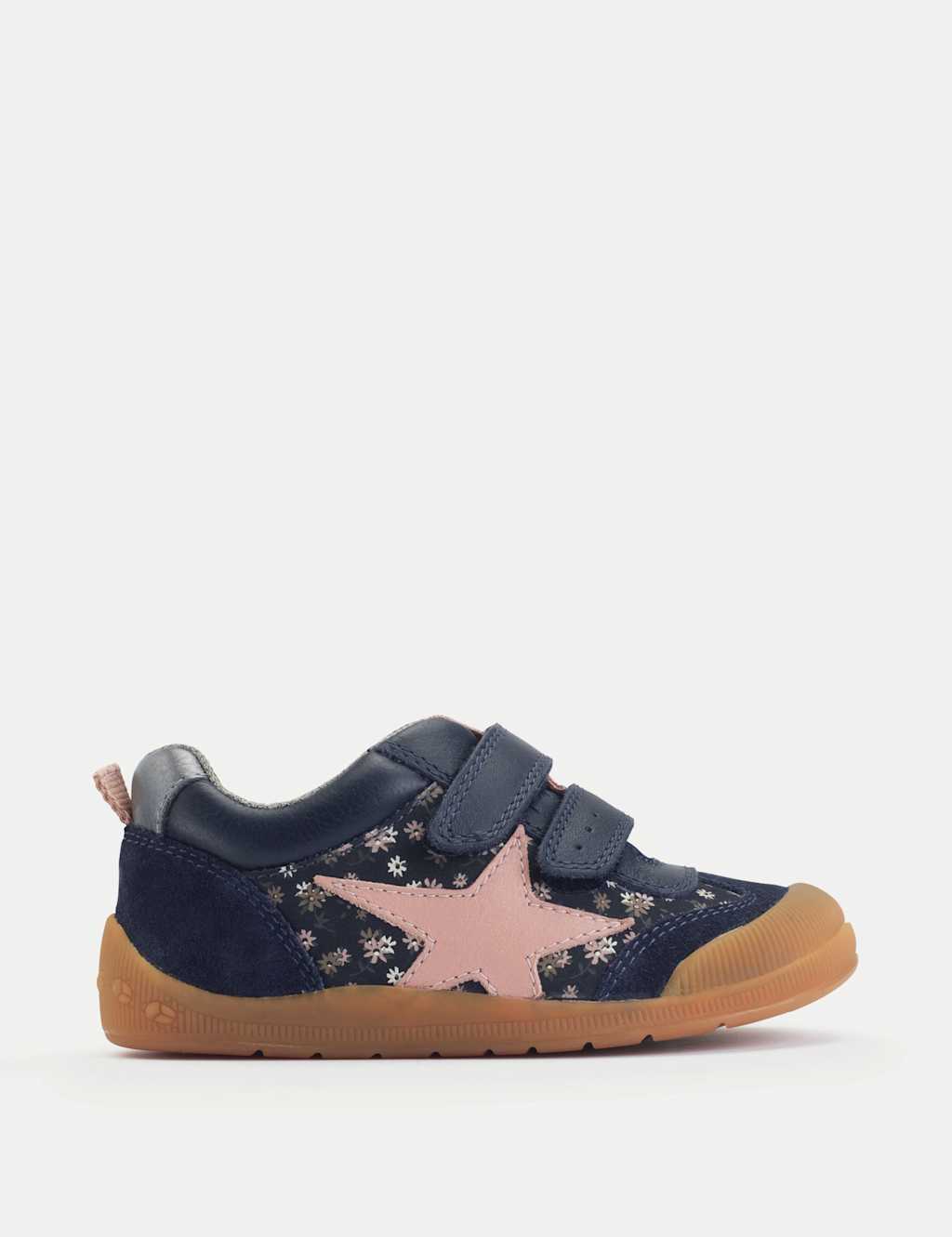Start-Rite Girls Leather Riptape Floral Star Trainers (4 Small-10 ½ Small) - 4½/Wide - Navy Mix - Available at M&S