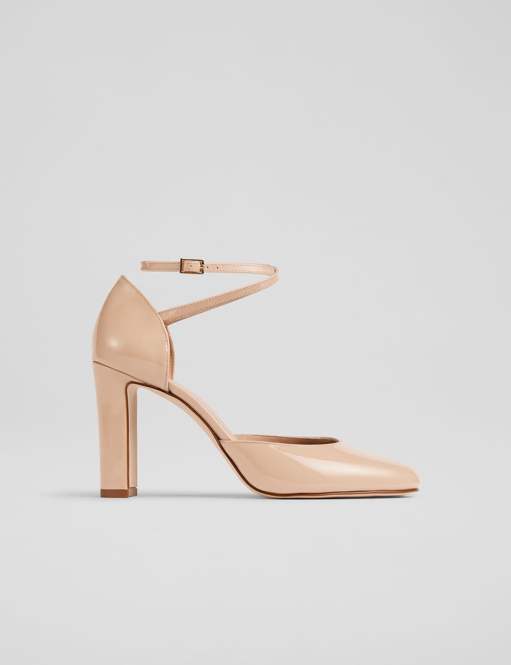 Leather Patent Ankle Strap Court Shoes