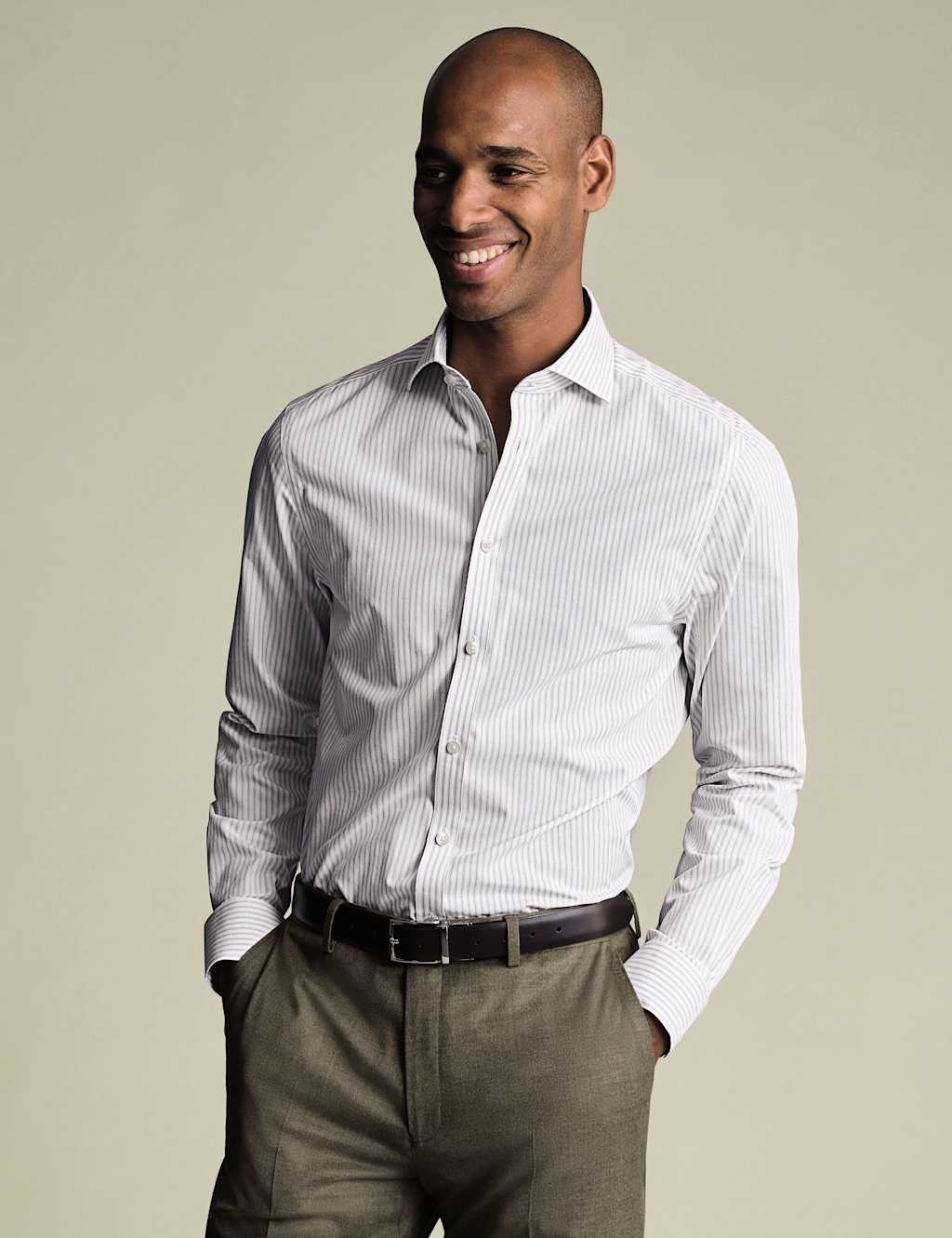 Charles Tyrwhitt Non Iron Regular Fit Pure Cotton Striped Shirt Grey Mix