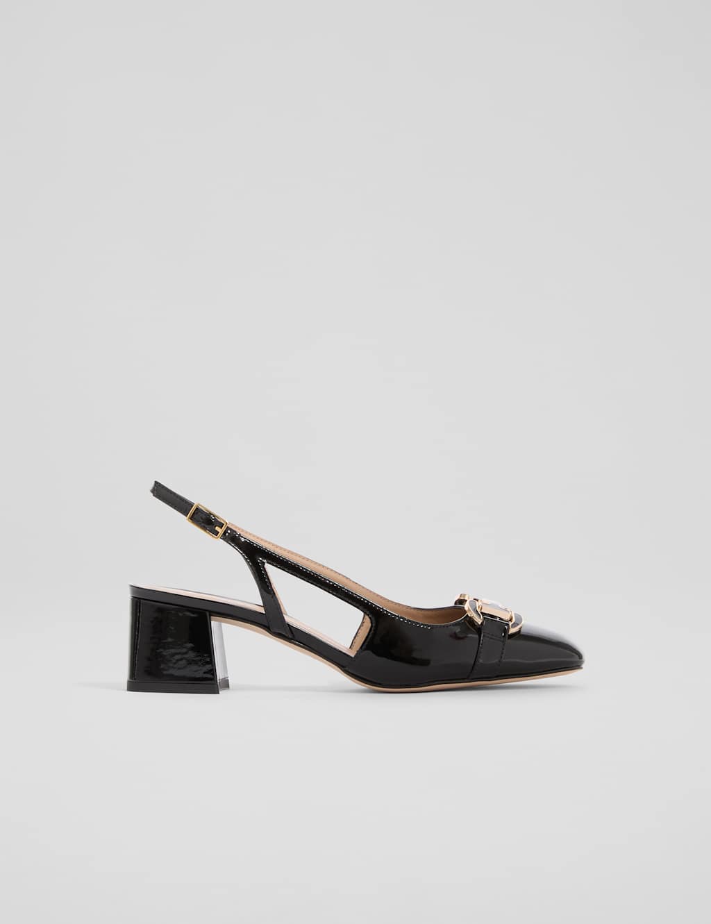 Leather Patent Block Heel Slingback Shoes