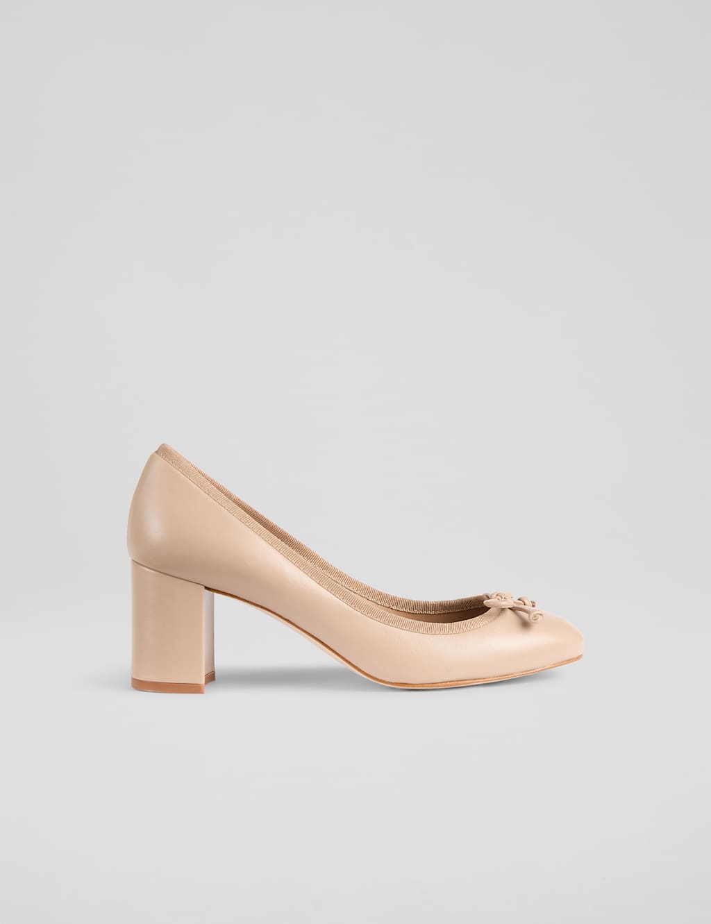 Leather Bow Block Heel Court Shoes