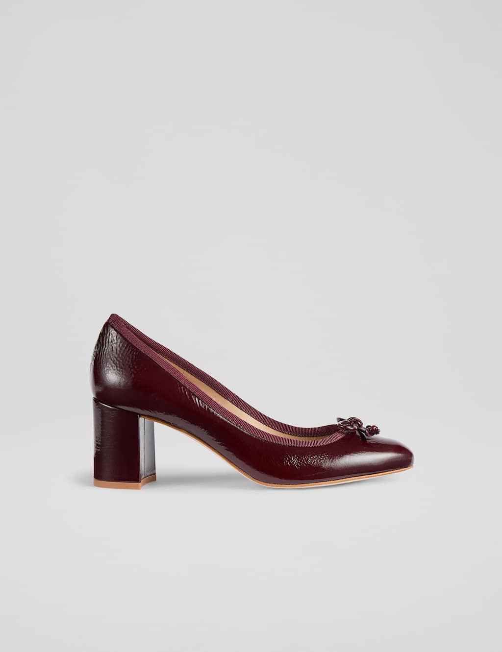 Leather Patent Block Heel Court Shoes