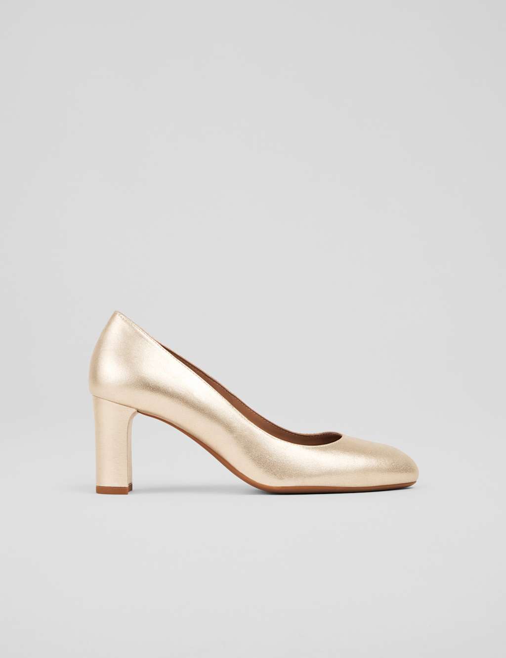Leather Metallic Block Heel Court Shoes