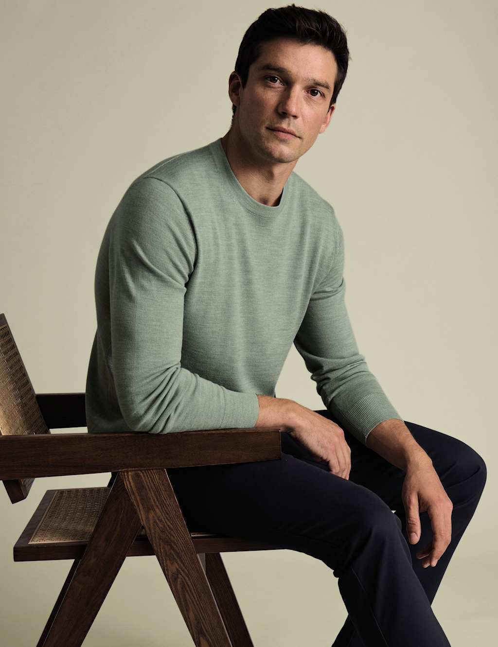 Charles Tyrwhitt Pure Merino Wool Crew Neck Jumper Teal Green