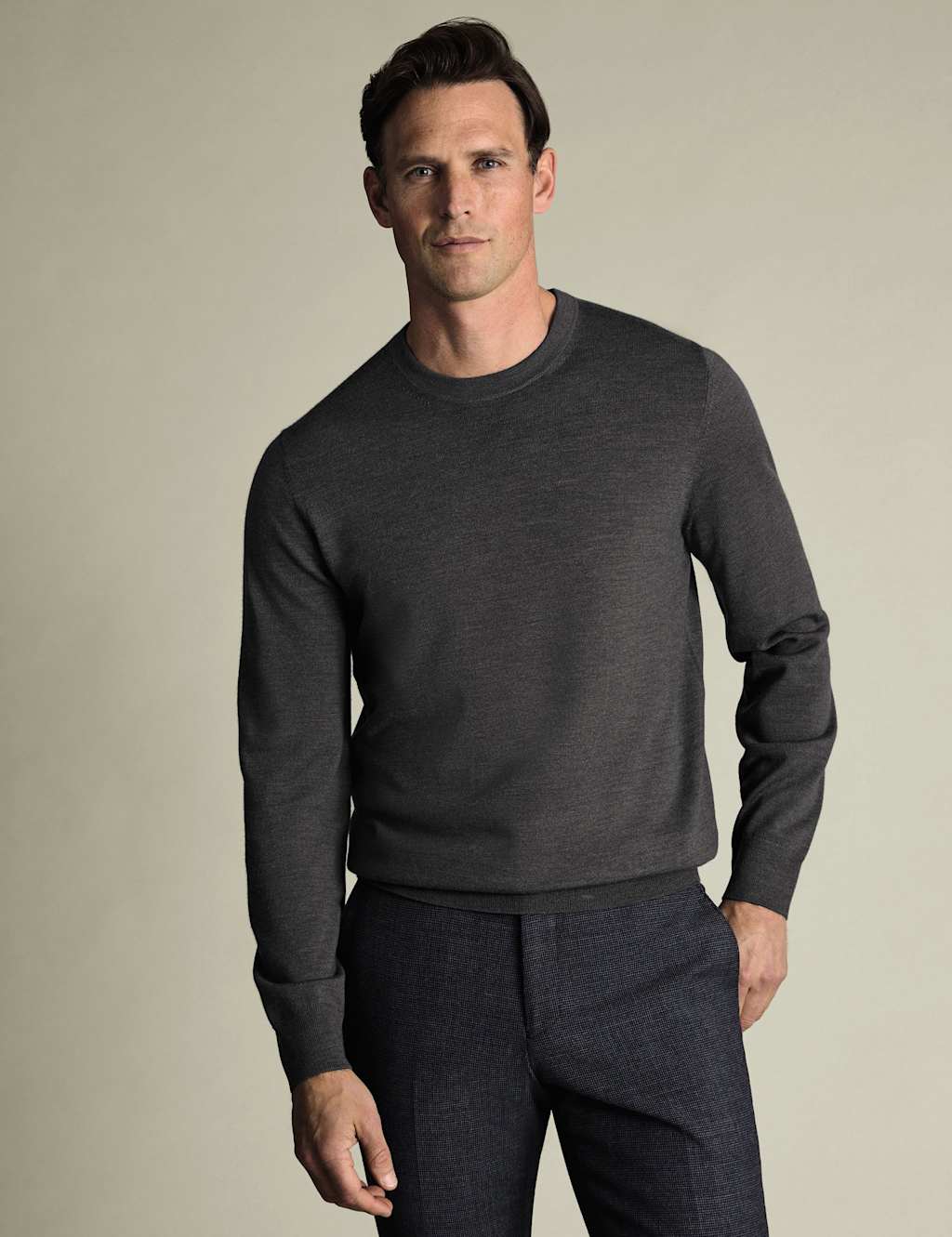 Charles Tyrwhitt Pure Merino Wool Crew Neck Jumper Grey